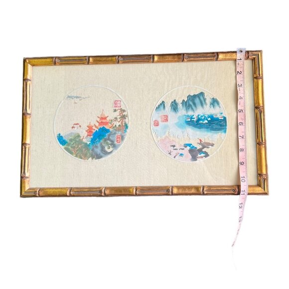 Vintage Chinese Paper Cut Watercolor in Bamboo Frame - Picture 3 of 5